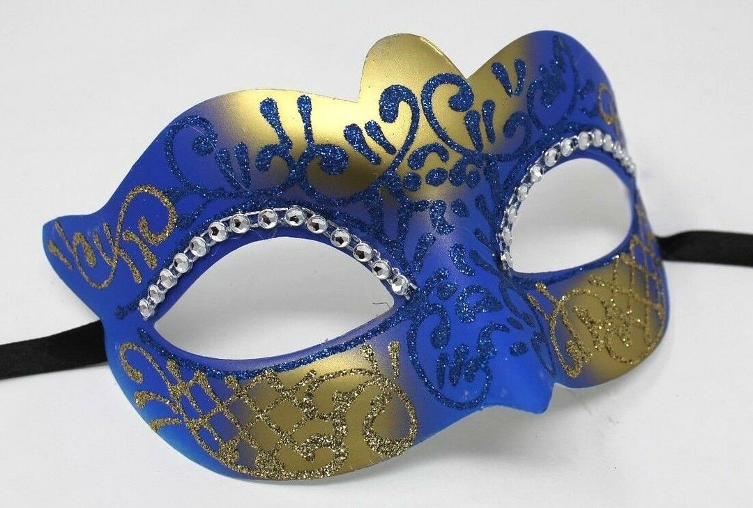 Blue and Gold Diamonte Masquerade Mask - Etsy