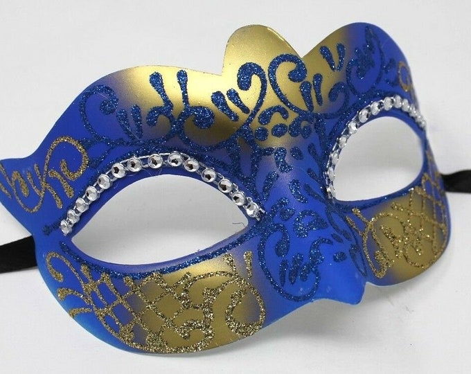 Blue and Gold Diamonte Masquerade Mask