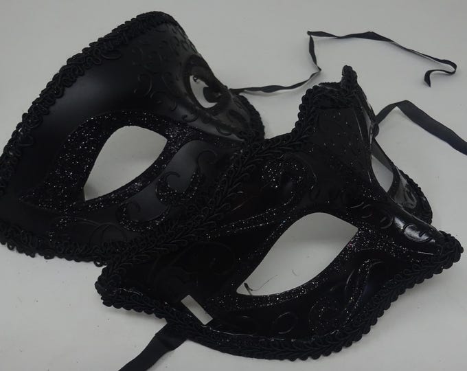 Black Gloss His n Hers Couples Venetian Masquerade Party Ball Eye Carnival Masks