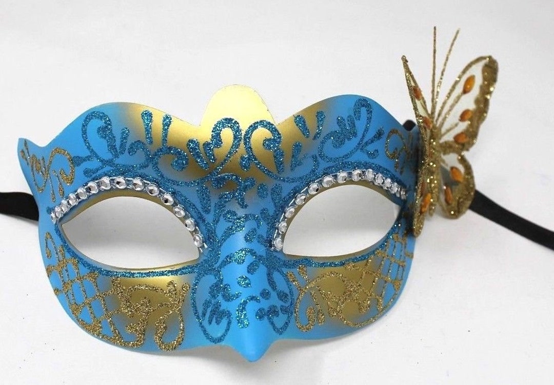 Turquoise Blue and Gold Masquerade Mask With Gold Butterfly Details - Etsy