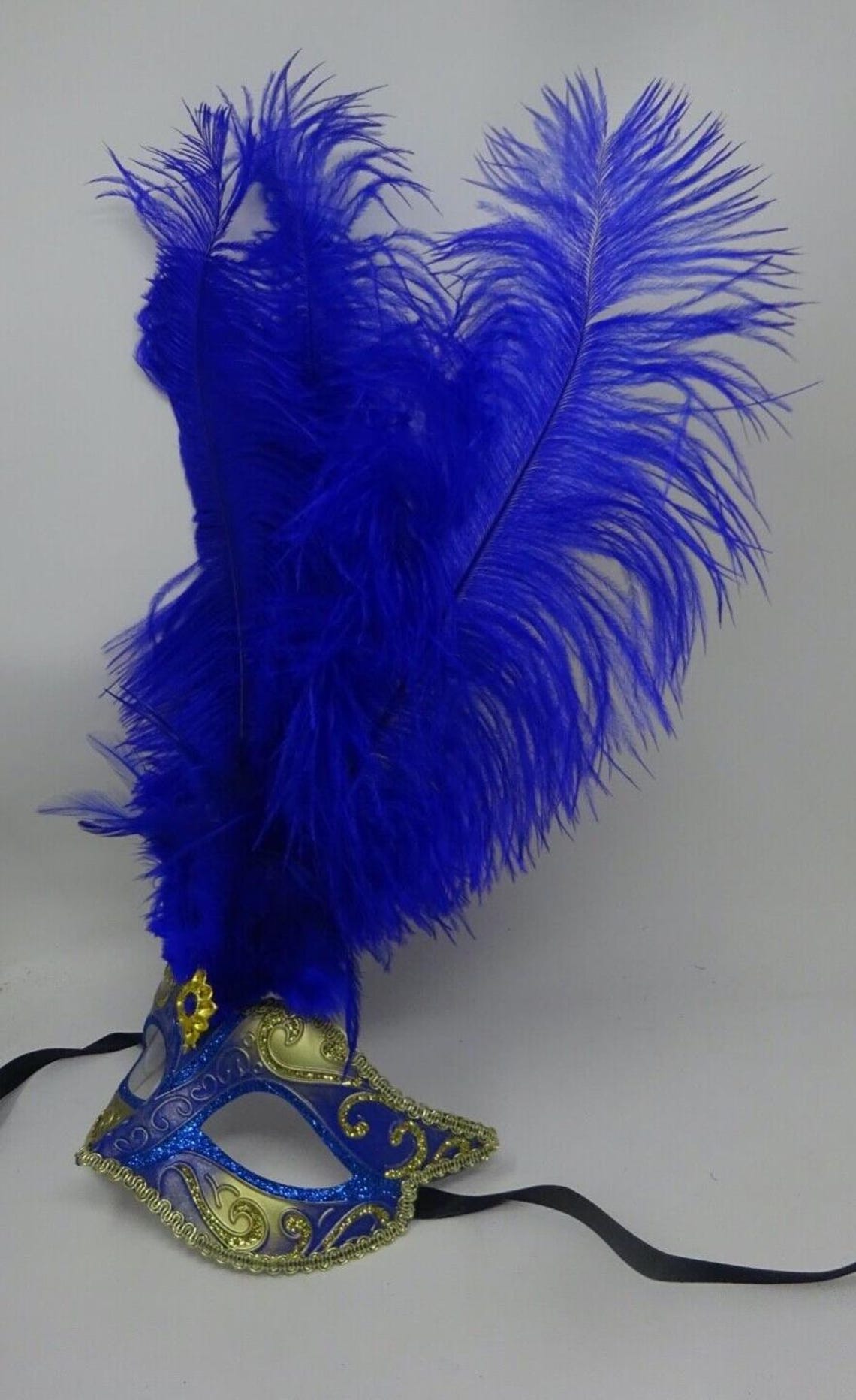 Blue and Gold Feather Masquerade Mask - Etsy UK