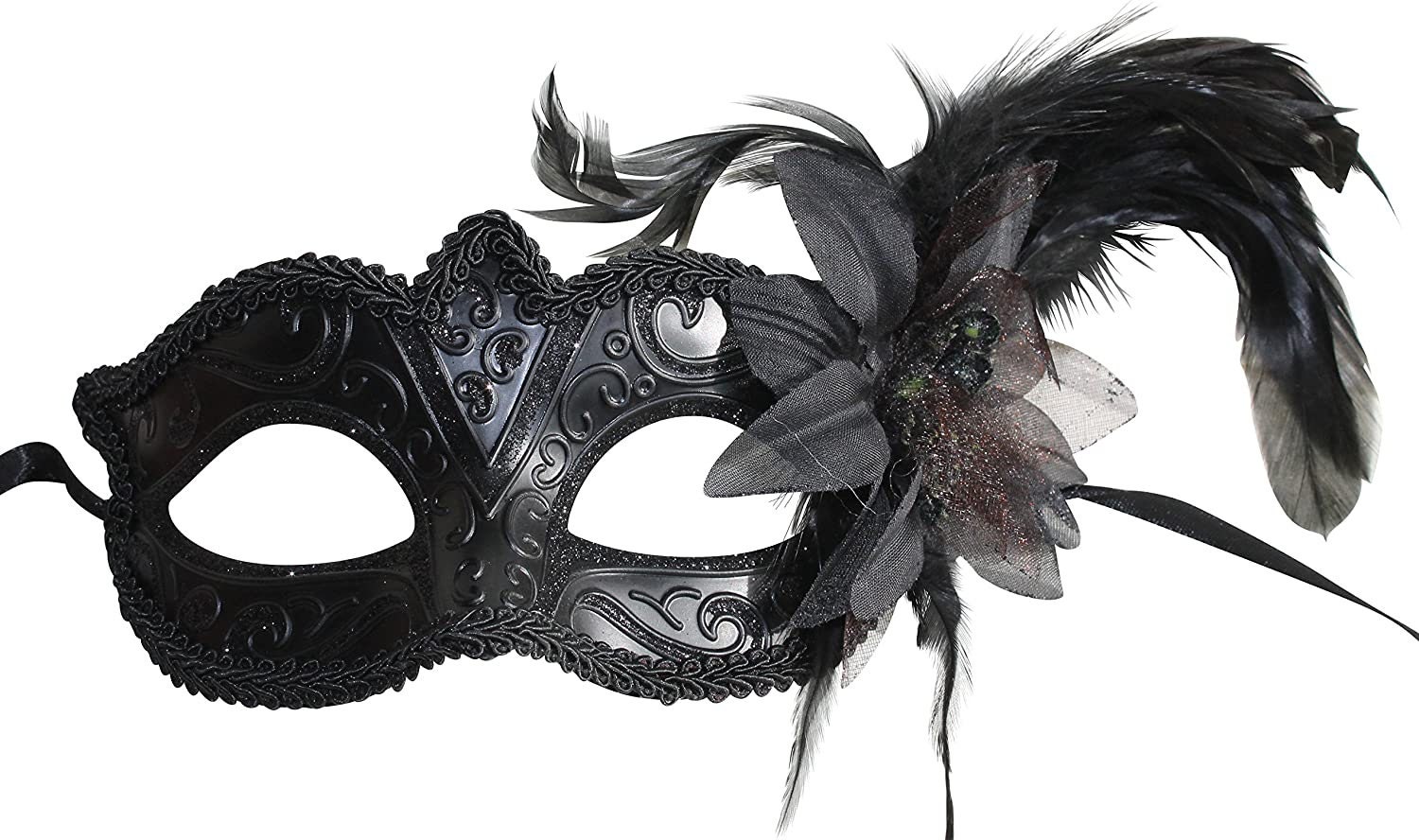 Ladies Black Masquerade Mask With Flower and Feather Detail - Etsy UK