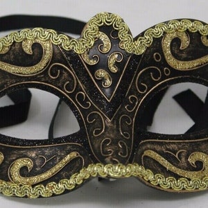 Mens or Ladies Black and Gold Masquerade Mask for Masked Ball Halloween