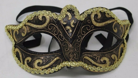 Mens Or Ladies Black And Gold Masquerade Mask For Masked Ball Etsy