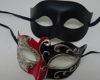 Musical Script Red Silver and Black His and Hers Couples Pair of Masquerade Masks