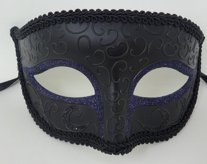 Mens or Ladies Black and Sapphire Blue Masquerade Carnival Ball Party Eye Mask