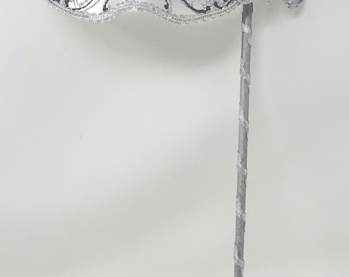Black and Silver Jewelled Masquerade Prom Party Ball Eye Mask on a Silver Stick with Butterfly Hand Held