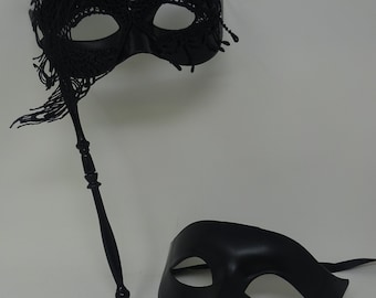 Black His n Hers Couples Venetian Masquerade Party Ball Eye Carnival Masks