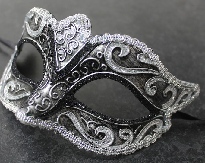 Mens or Ladies Black and Silver Venetian Masquerade Carnival Party Ball Prom Eye Mask