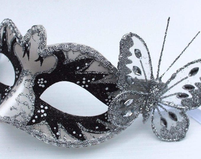 Black and White Swan Lake Venetian Masquerade Party Carnival Eye Mask with Butterfly