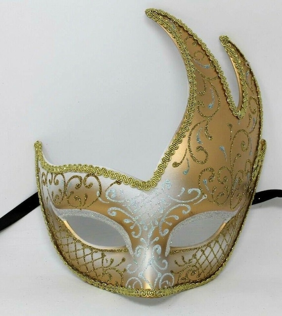 白と金のウェーブ仮面舞踏会マスク - Etsy 日本