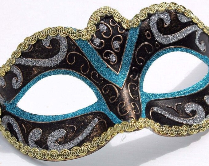 Turquoise, Silver, Bronze and Gold Masquerade Mask