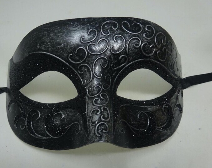 Mens or Ladies Silver and Black Flick Masquerade Mask