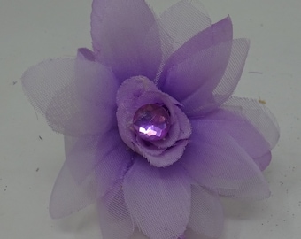 Small Delicate Hair Fascinator Purple / Lilac / Mauve Fabric Flower with Centre Diamonte on Hair Elastic