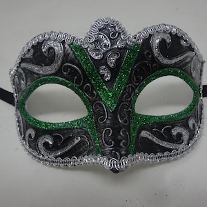 Green Silver and Black Masquerade Venetian Ball Prom Party Eye Mask
