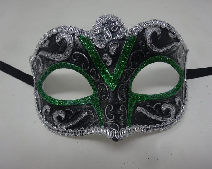 Green Silver and Black Masquerade Venetian Ball Prom Party Eye Mask