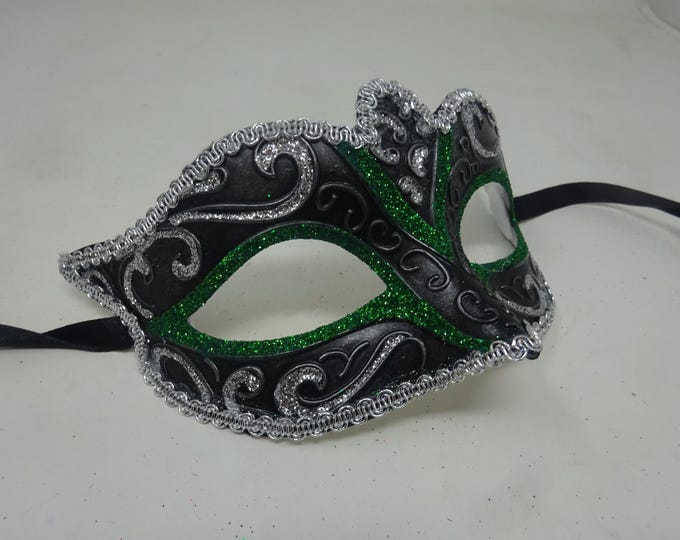 Green Silver and Black Venetian Masquerade Prom Ball Party Eye Mask