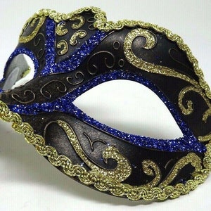 Blue, Bronze, Gold and Black Masquerade Mask for Masked Ball