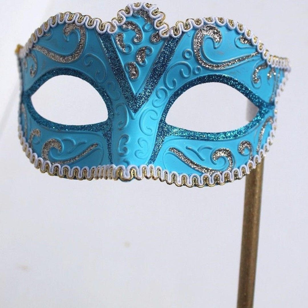 Turquoise and Gold Masquerade Mask on a Gold Stick - Etsy