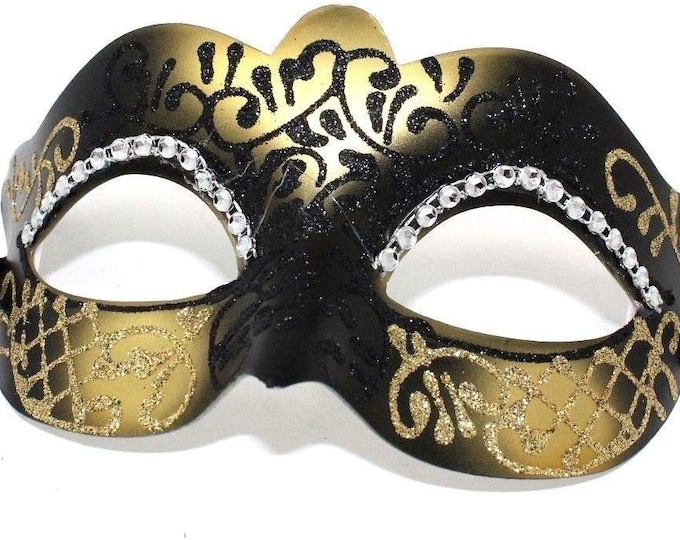 Ladies Black and Gold Jewelled Masquerade Ball Party Eye Mask