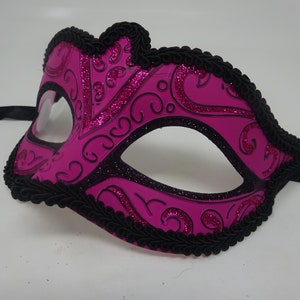 Sparkling Hot Pink and Black Venetian Masquerade Party Ball Mask