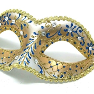 Blue and Gold Ladies Masquerade Ball Mask
