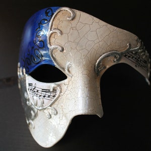 Blue and Silver Half Face Phantom Masquerade Mask
