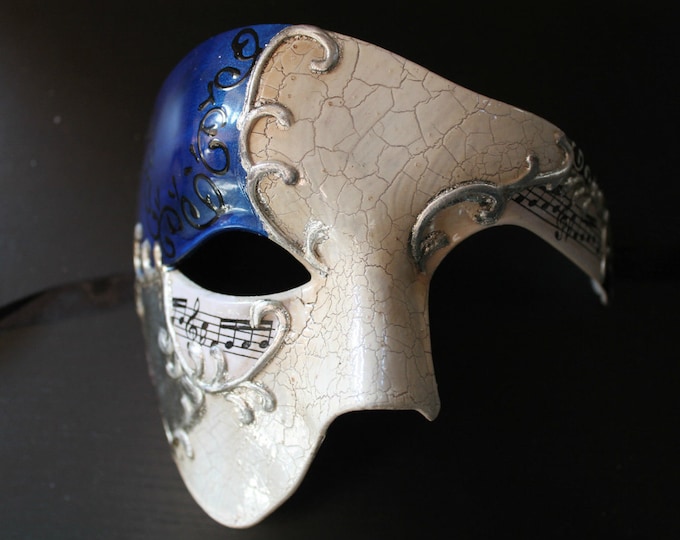 Blue and Silver Half Face Phantom Masquerade Mask