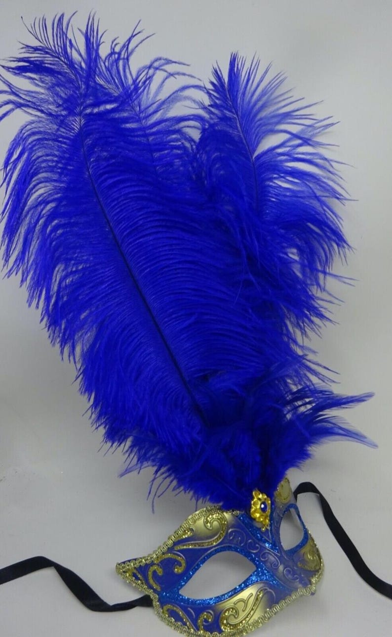 Blue and Gold Feather Masquerade Mask - Etsy UK