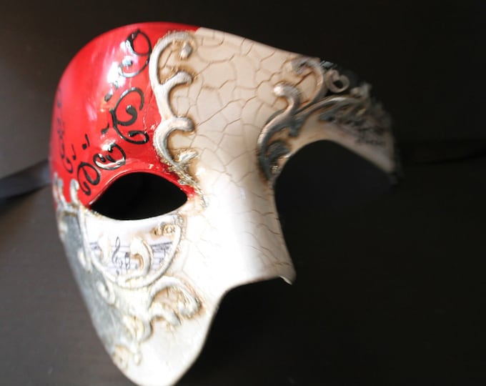 Red and Silver Half Face Phantom Masquerade Mask