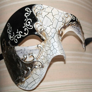 Black and Silver Musical Notes Half Face Phantom of the Opera Masquerade Party Eye Mask