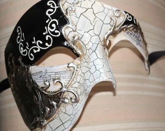 Black and Silver Musical Notes Half Face Phantom of the Opera Masquerade Party Eye Mask