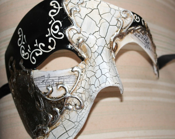 Black and Silver Musical Notes Half Face Phantom of the Opera Masquerade Party Eye Mask