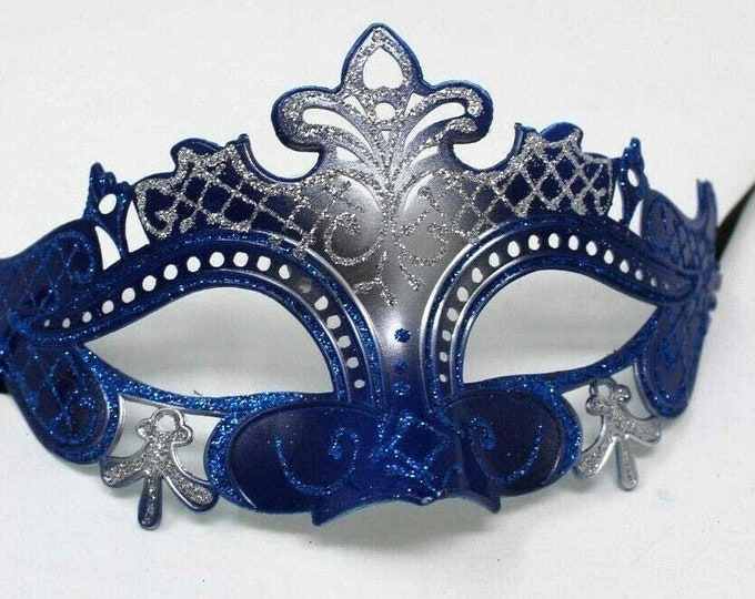 Ladies Blue and Silver Rialto Masquerade Party Carnival Ball Eye Mask