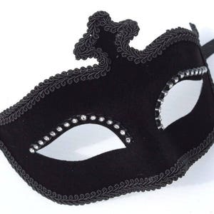 Velour Diamonte Black Masquerade Mask