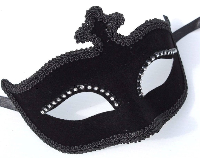 Velour Diamonte Black Masquerade Mask