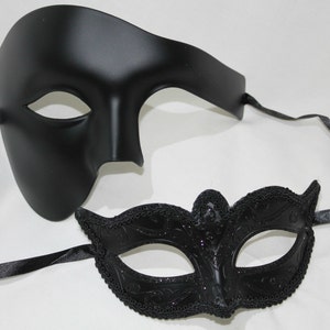 His and Hers Black Phantom Pair of Male and Female Couples Masquerade Masks