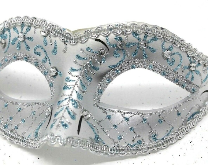Ladies Turquoise and Silver Masquerade Mask with Diamontes