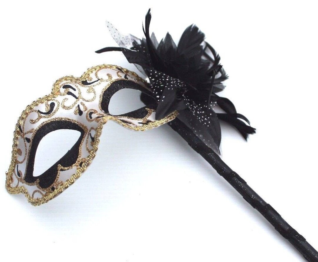 Stunning Black and Gold Flower Masquerade Mask on a Gold Stick - Etsy