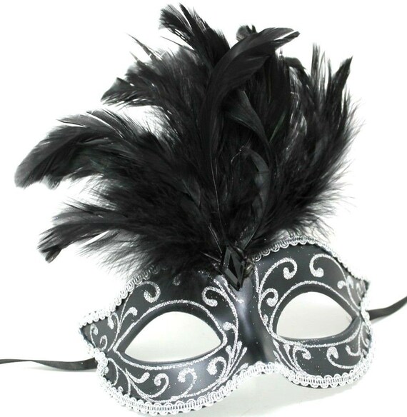 BLACK & SILVER FEATHER MASK VENETIAN CARNIVAL MASQUERADE BALL EYE PARTY MASK BLACK & SILVER FEATHER MASK VENETIAN CARNIVAL MASQUERADE BALL EYE PARTY MASK