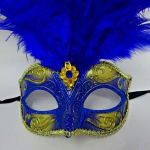 Blue and Gold Feather Masquerade Mask - Etsy UK