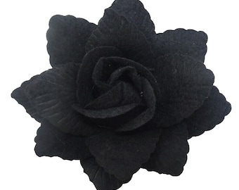 Hair Fascinator Corsage and Brooch Black Fabric Rose Flower Clip & Elastic Fastening