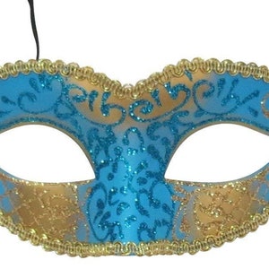 Masque de mascarade bleu turquoise et or