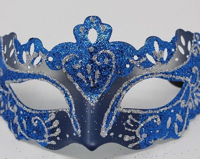Blue and Silver Rialto Venetian Masquerade Ball Party Mask