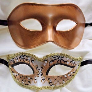 Gold and Black His and Hers Couples pair of masquerade masks