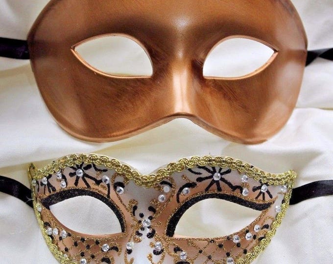 Gold and Black His and Hers Couples pair of masquerade masks