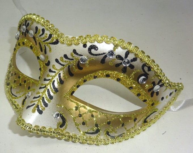 Black Ivory and Gold Jewelled Masquerade Ball Party Carnival Eye Mask