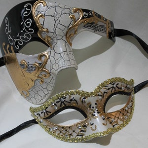 Gold and Black Phantom his and hers couples pair of masquerade masks