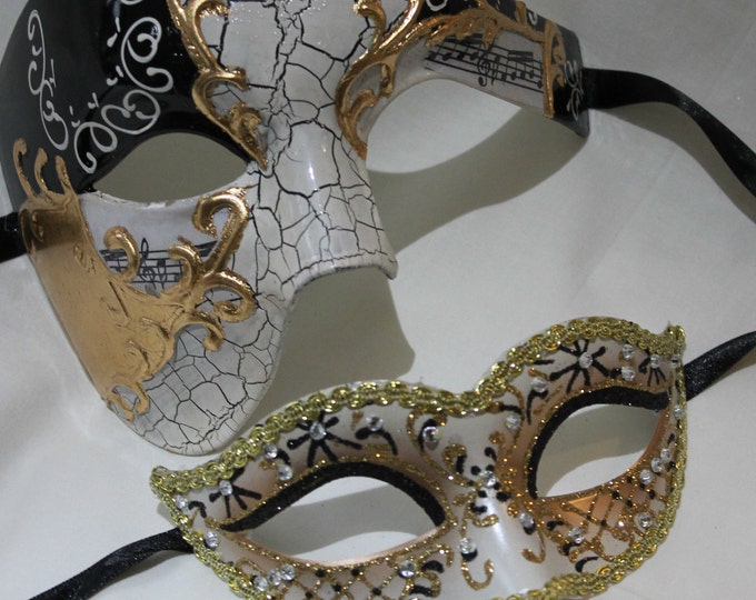 Gold and Black Phantom his and hers couples pair of masquerade masks