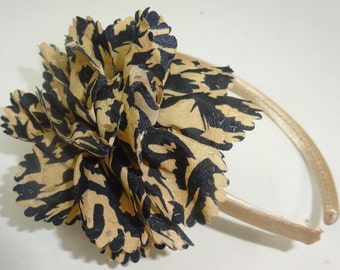 Hair Fascinator Black and Brown Fabric Petals on a Satin Aliceband Headband